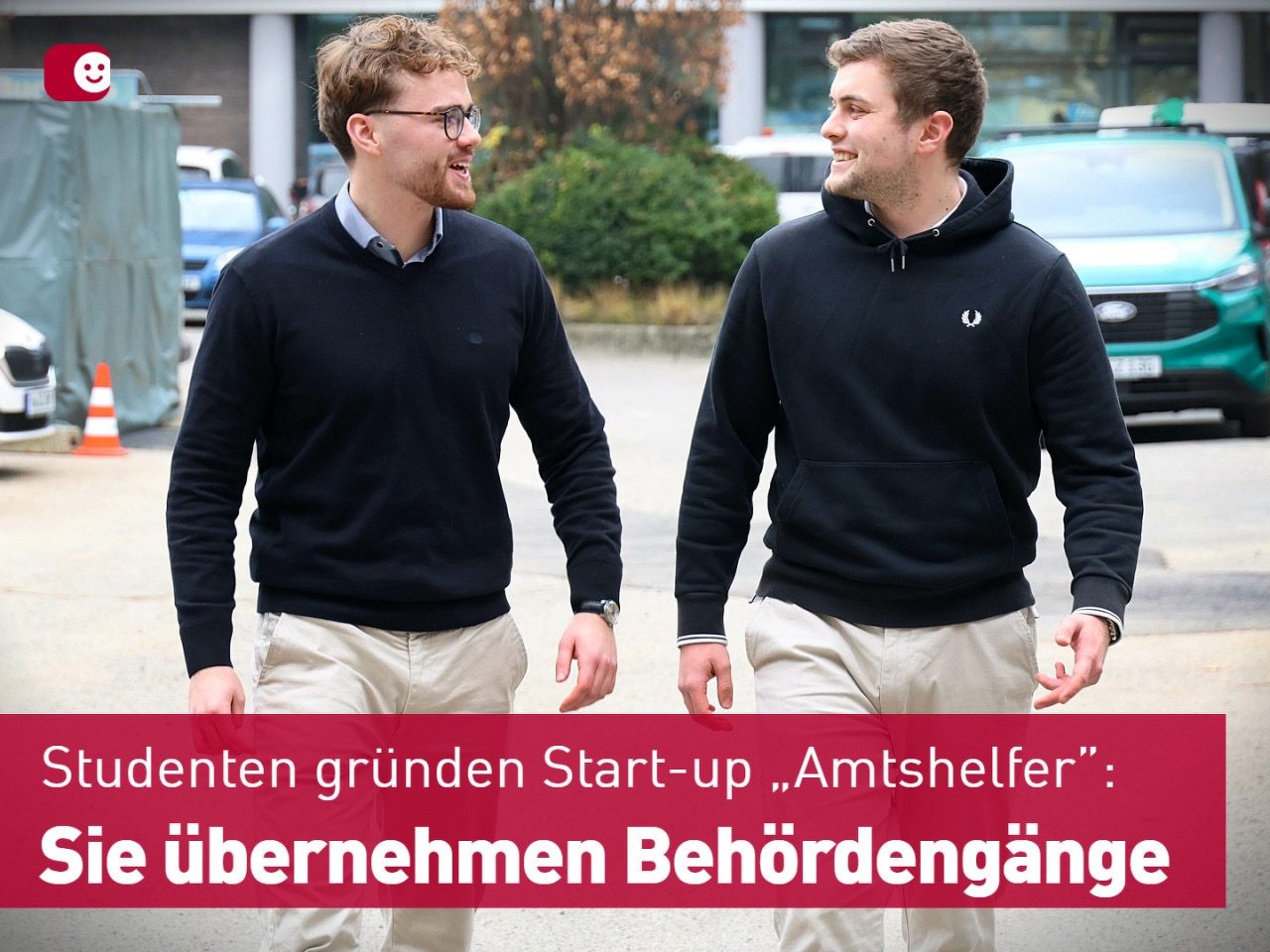 Per Bartels und Kristian Arvid Werhahn im Beitrag des Fahrgastfernsehens Hannover: „Studenten gründen Start-up Amtshelfer – Sie übernehmen Behördengänge“